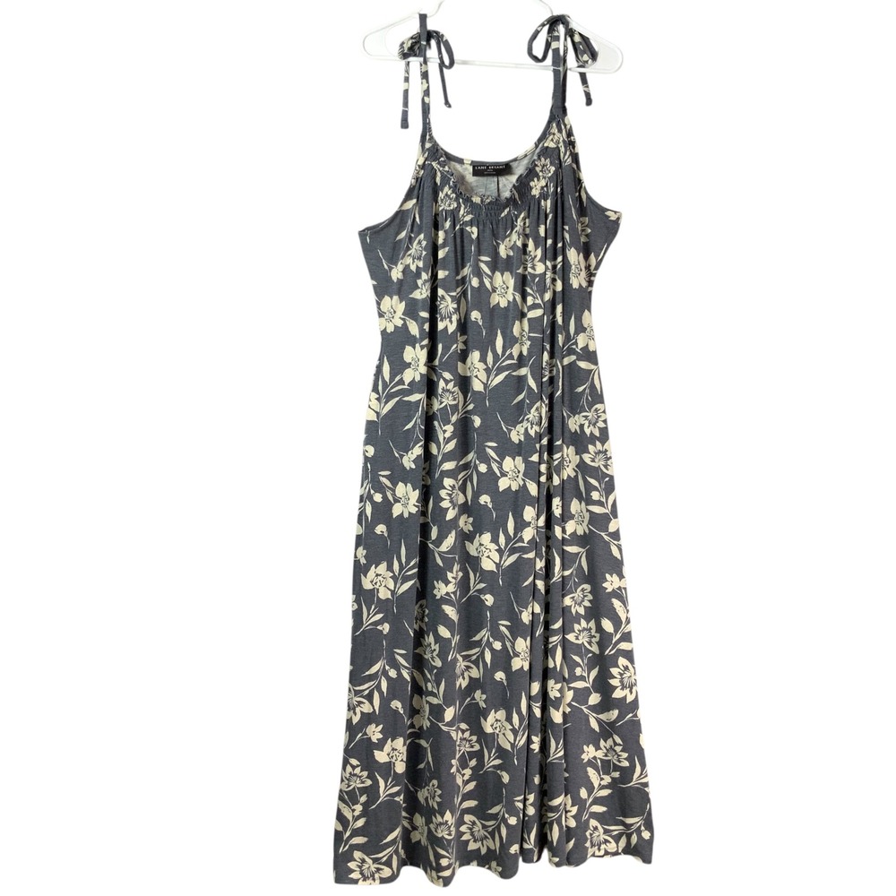 Lane Bryant Gray Floral Maxi Dress 22/24 Pull On Scoop Neck Sleeveless Tie Strap